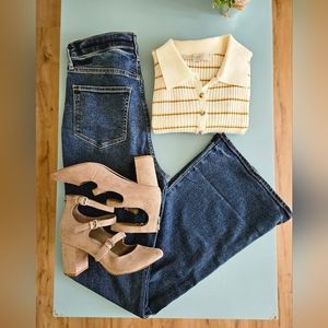 Loft by Ann Taylor fitted half button ribbed knit sweater